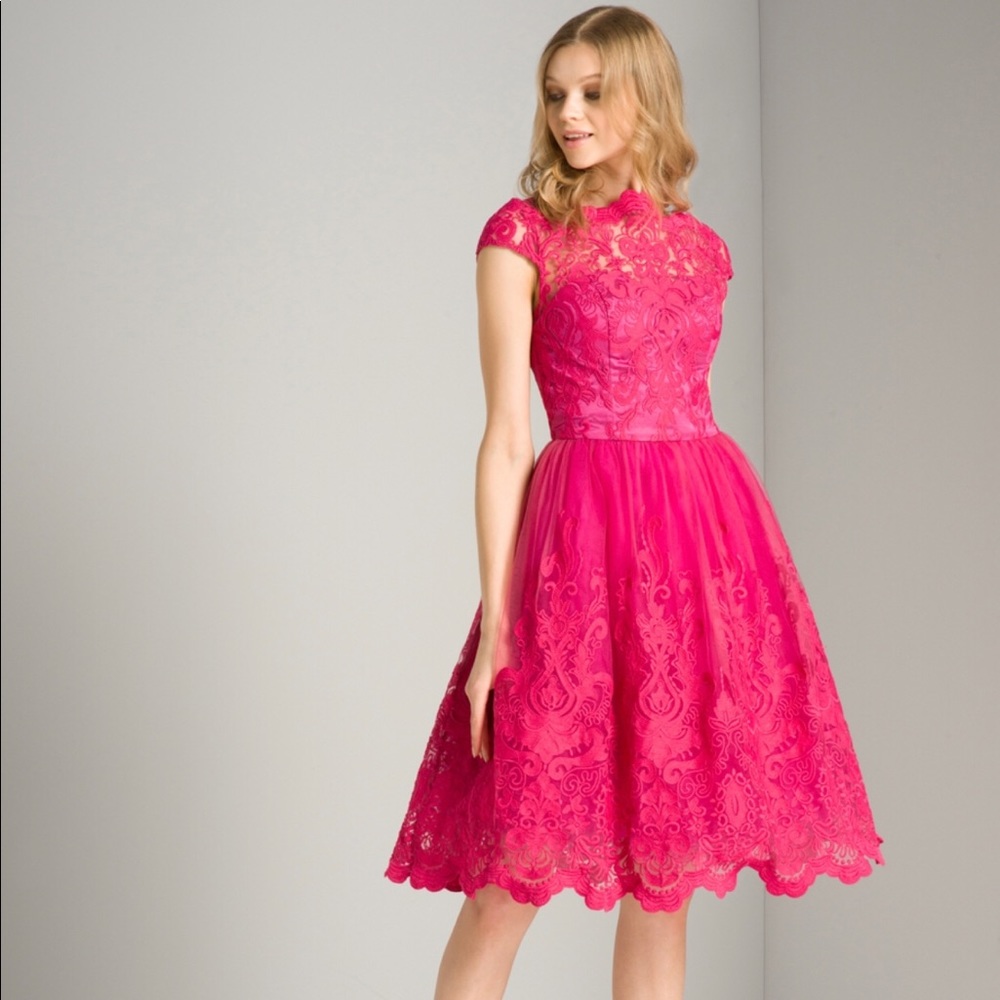 Chi chi London fuchsia lace cocktail dress